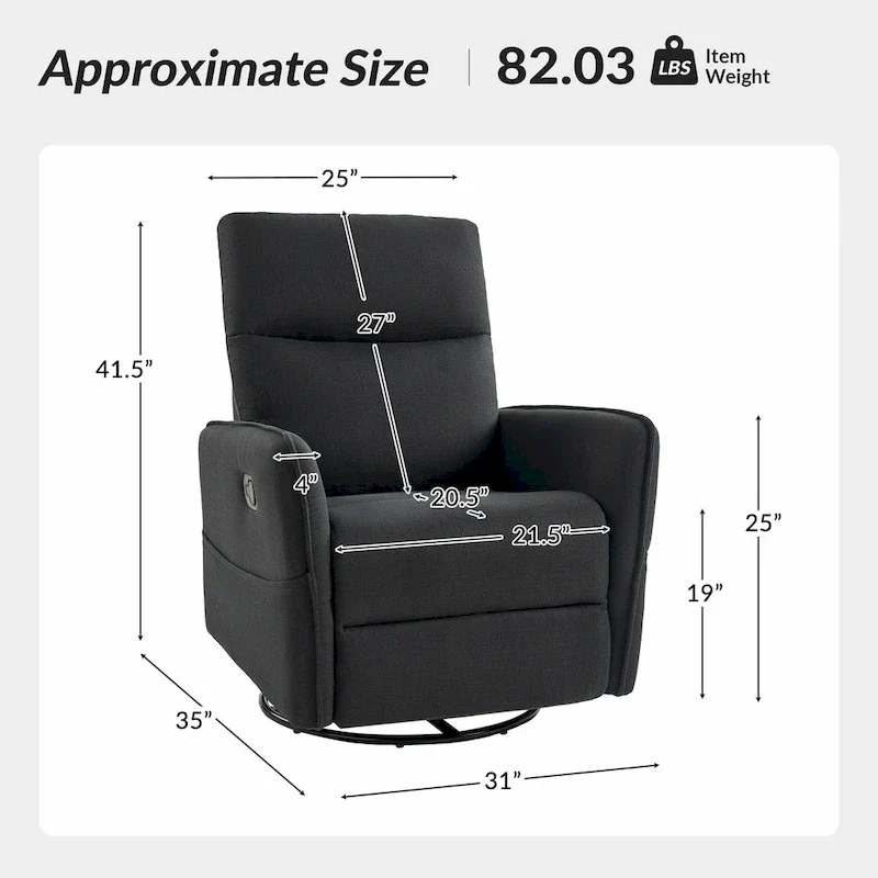 Curtis Rocker Swivel Recliner with Two Side Pockets by