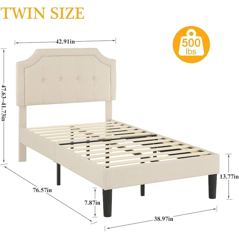 Javlergo Modern Upholstered Bed Frame with Height Adjustable Headboard, No Box Spring Needed