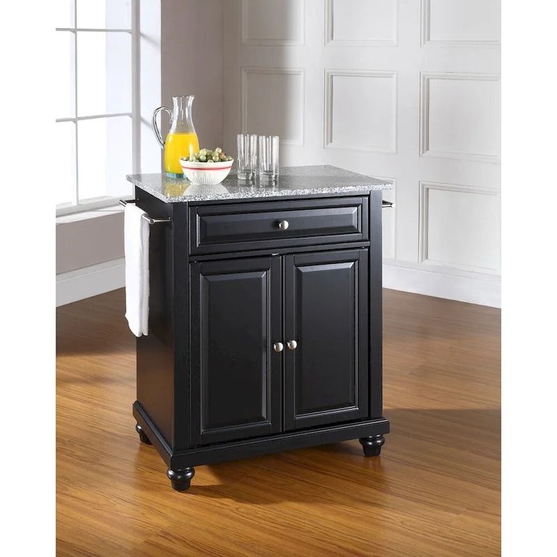 Cambridge Solid Granite Top Portable Kitchen Island in Black Finish - 18d x 31w x 35h
