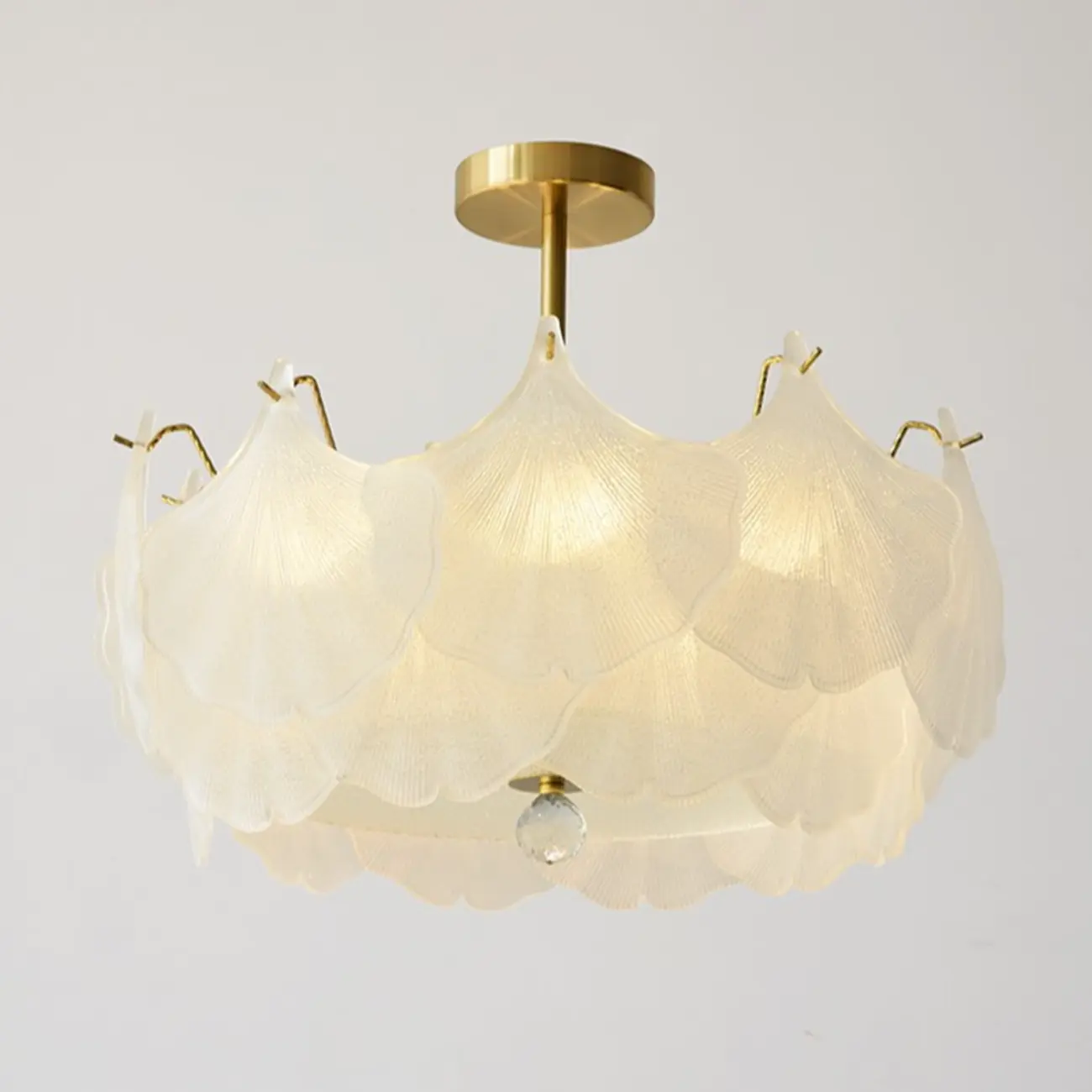 Elegant Gold Glass Leaf Semi Flush Mount Ceiling Light