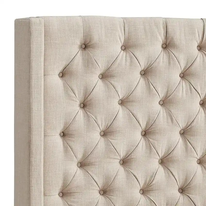Button-Tufted Wingback Upholstered Headboard – Elegant Bedroom Accent