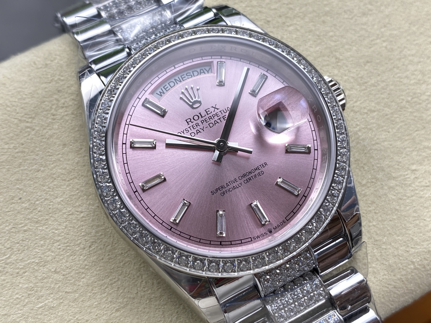 pink dial detail on best replica rolex watches