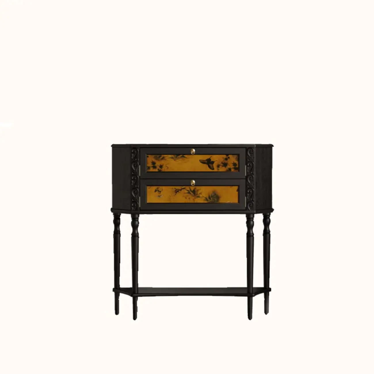 Natural Wood Live Edge Entrance Table with 2 Cabinets and 3 Shelves