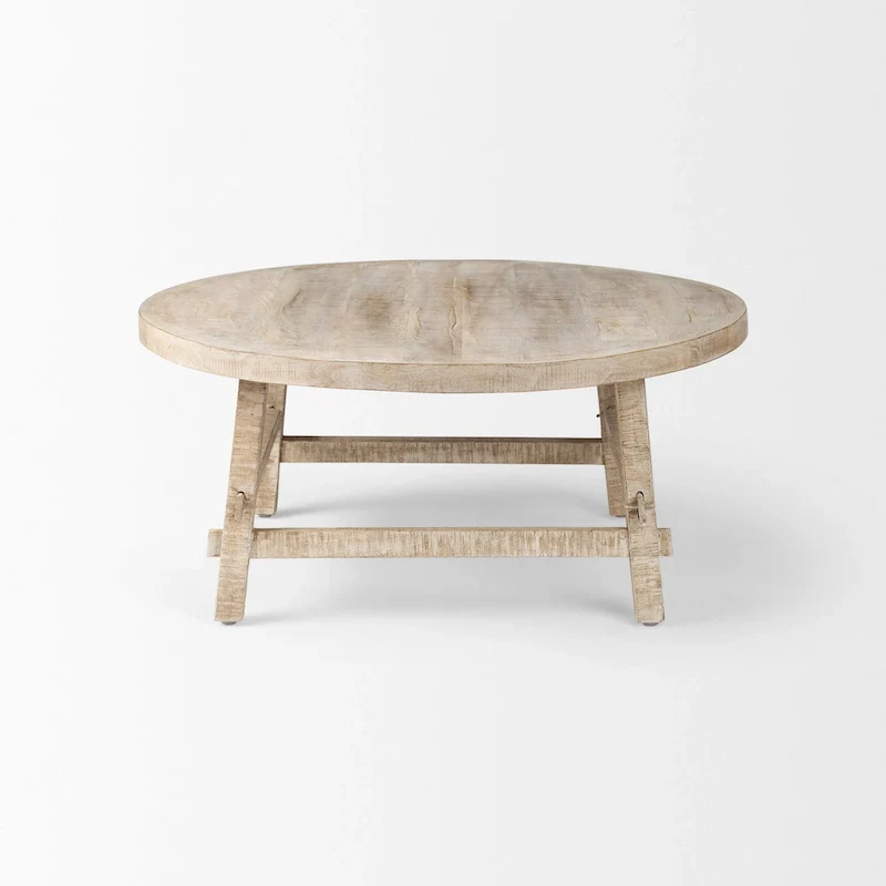 Blonde Round Coffee Table, Rustic Style, Seats 1–4 – 36