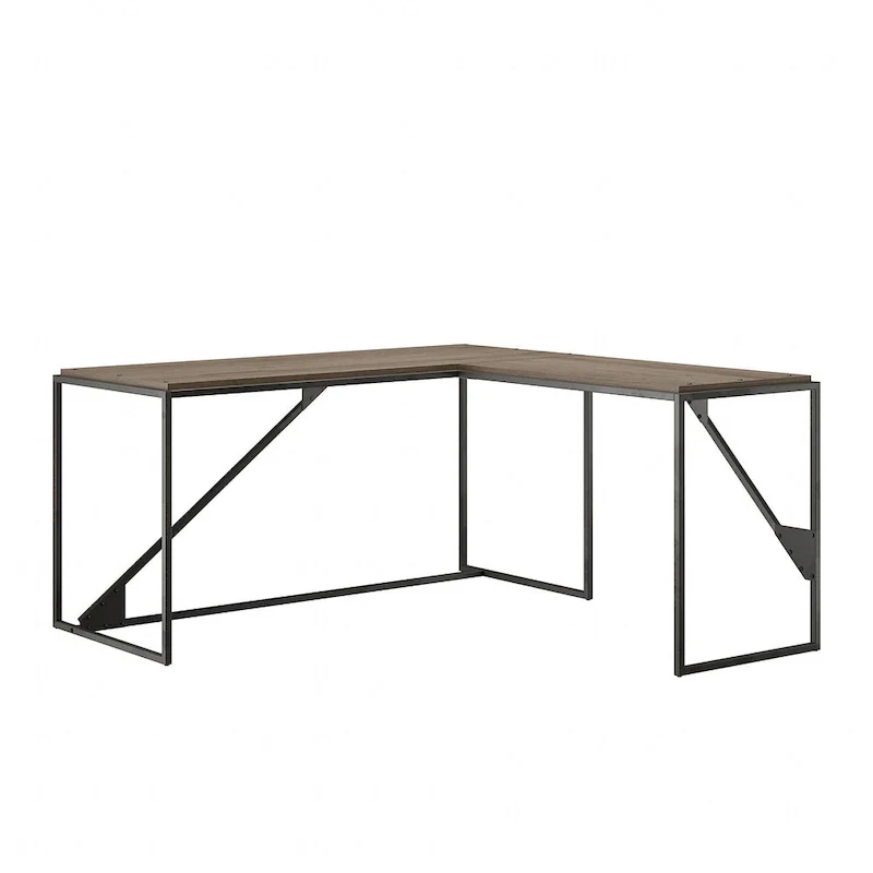 Rustic Gray L Shaped Industrial Desk with Steel Frame for Adults