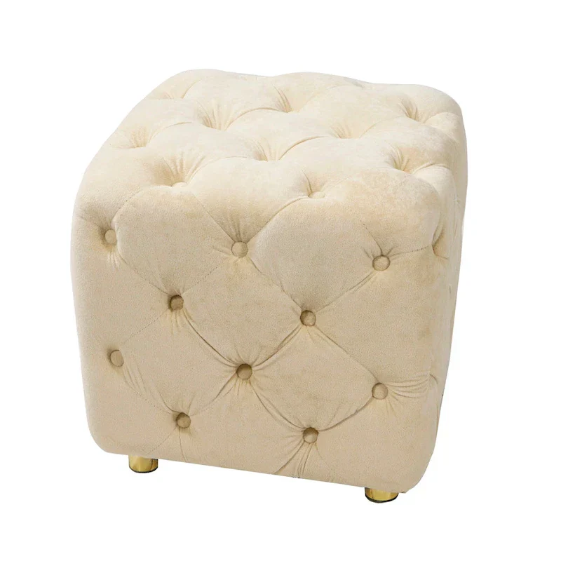 Modern Velvet Upholstered Square Tufted Ottoman by GDFStudio