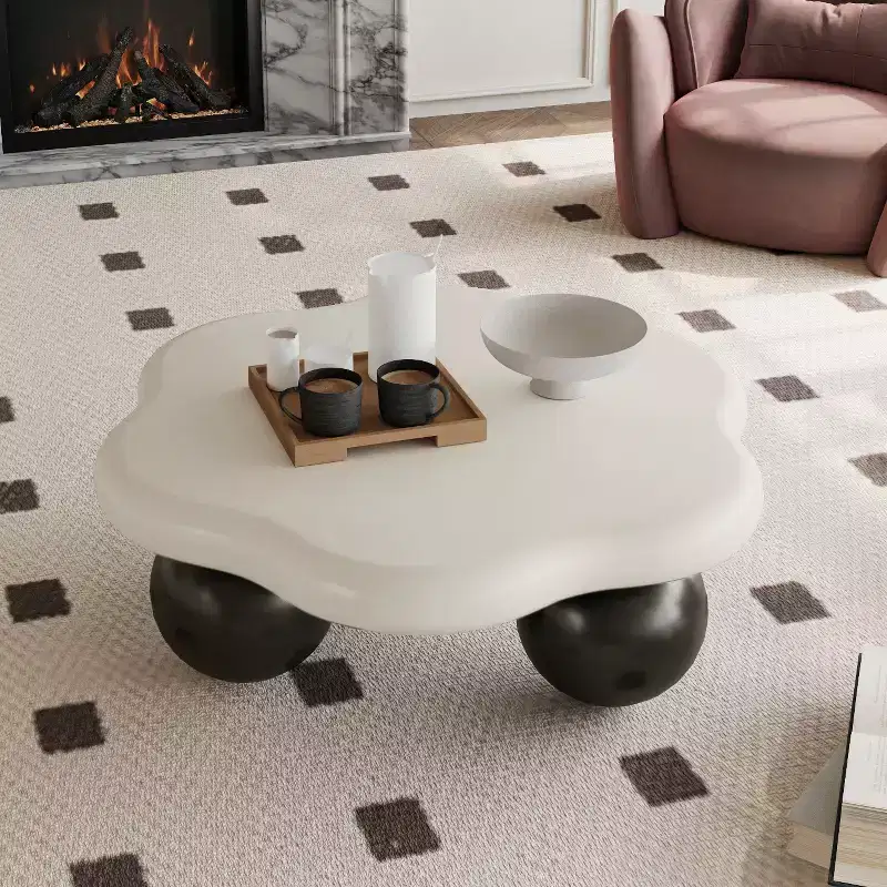 35 Cloud Coffee Table with Ball Legs, Modern Irregular Center Table for Living Room, Black
