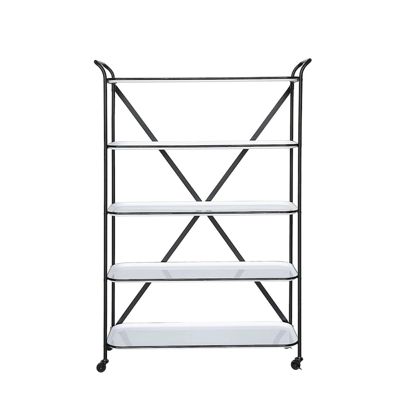 5-Tier 66 H Tray-Style Enameled Metal Shelving Unit with Locking Caster Wheels