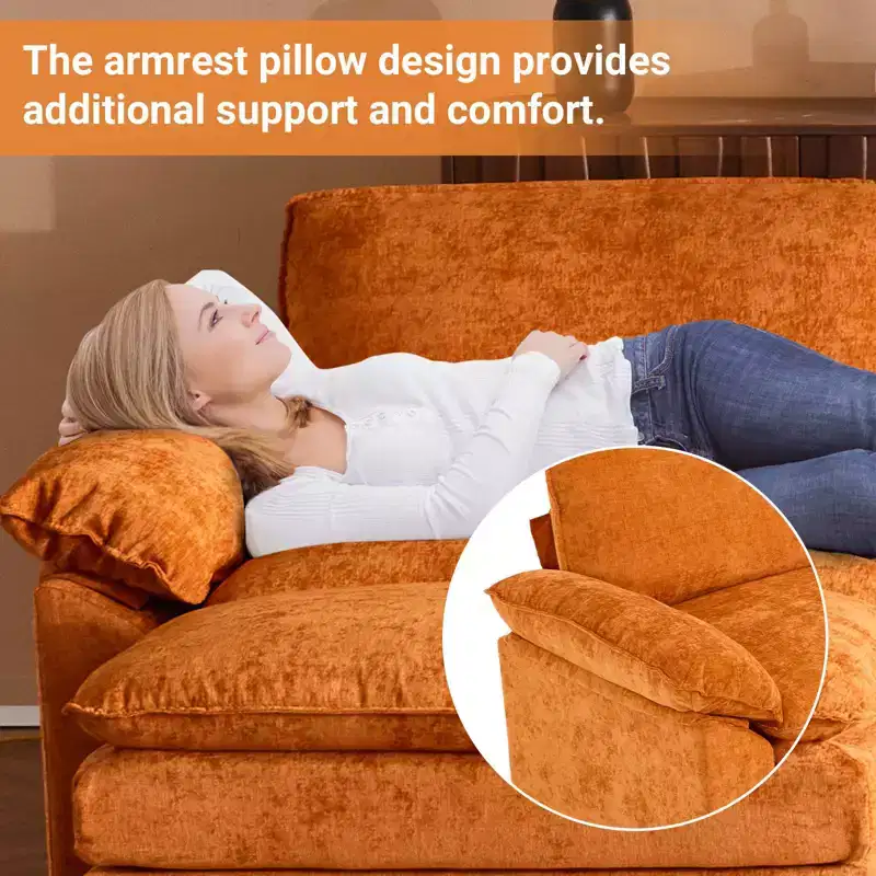 Karl Home |120 in. W Pillow Top Arm Double-layer Cushion Chenille Sofa in Brown With Ottoman