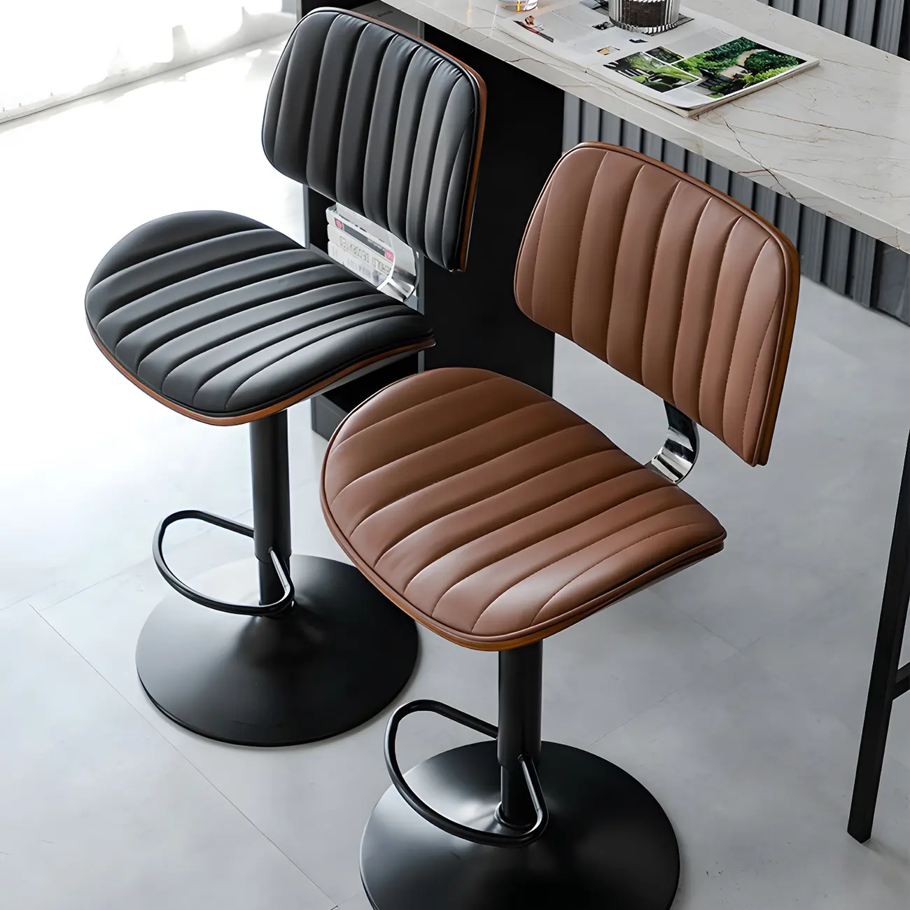 Modern Faux Leather Adjustable Swivel Bar Stools