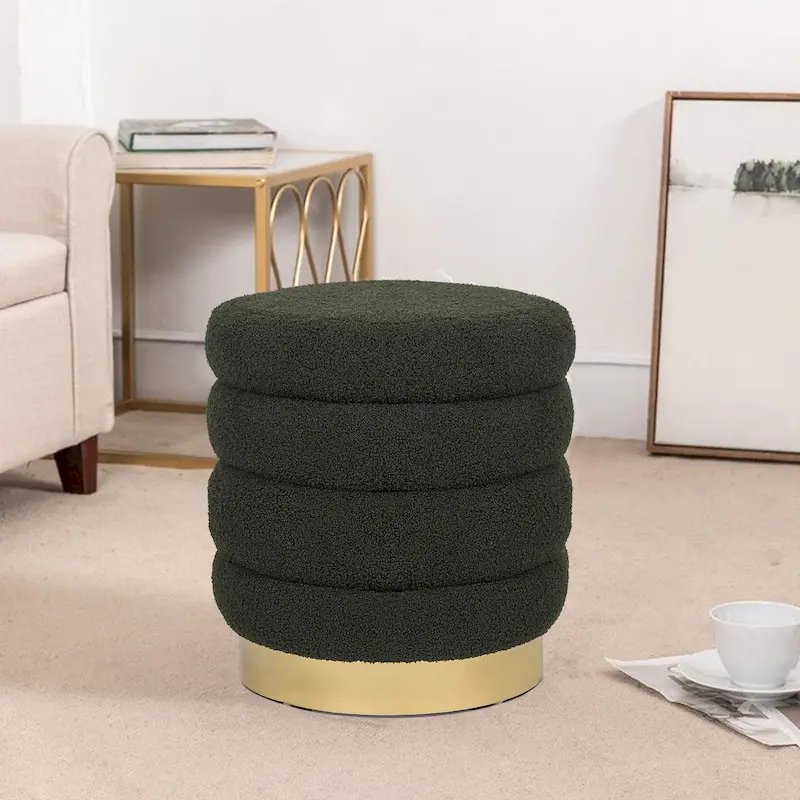 Adeco Round Velvet Ottoman Upholstered Foot Stool