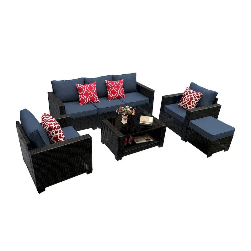 7-Piece PE Rattan Wicker Cushioned Sofa Set