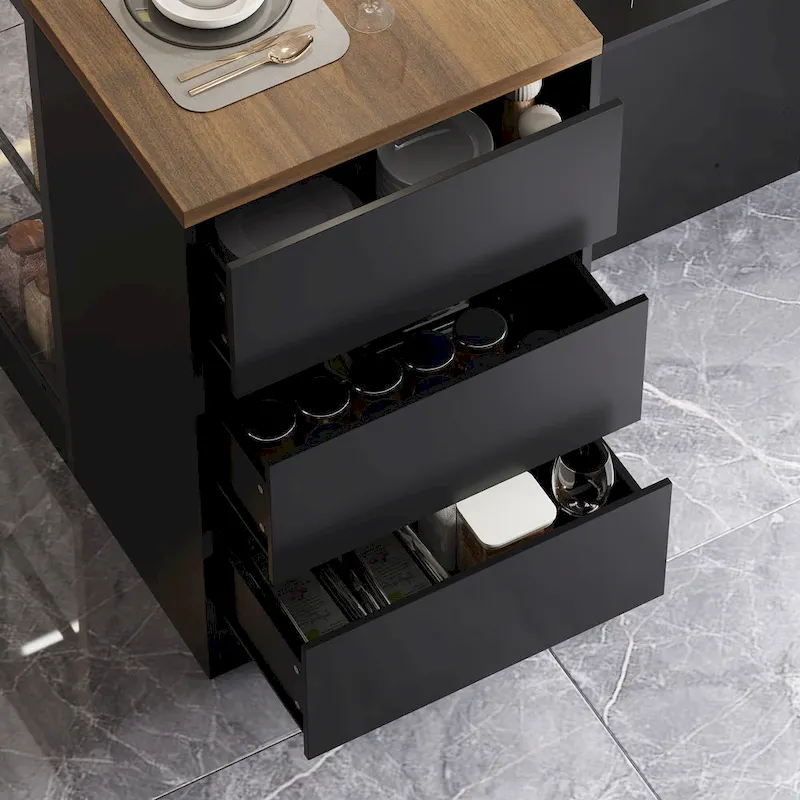 Kitchen Island with Drawers and Glass Cabinets