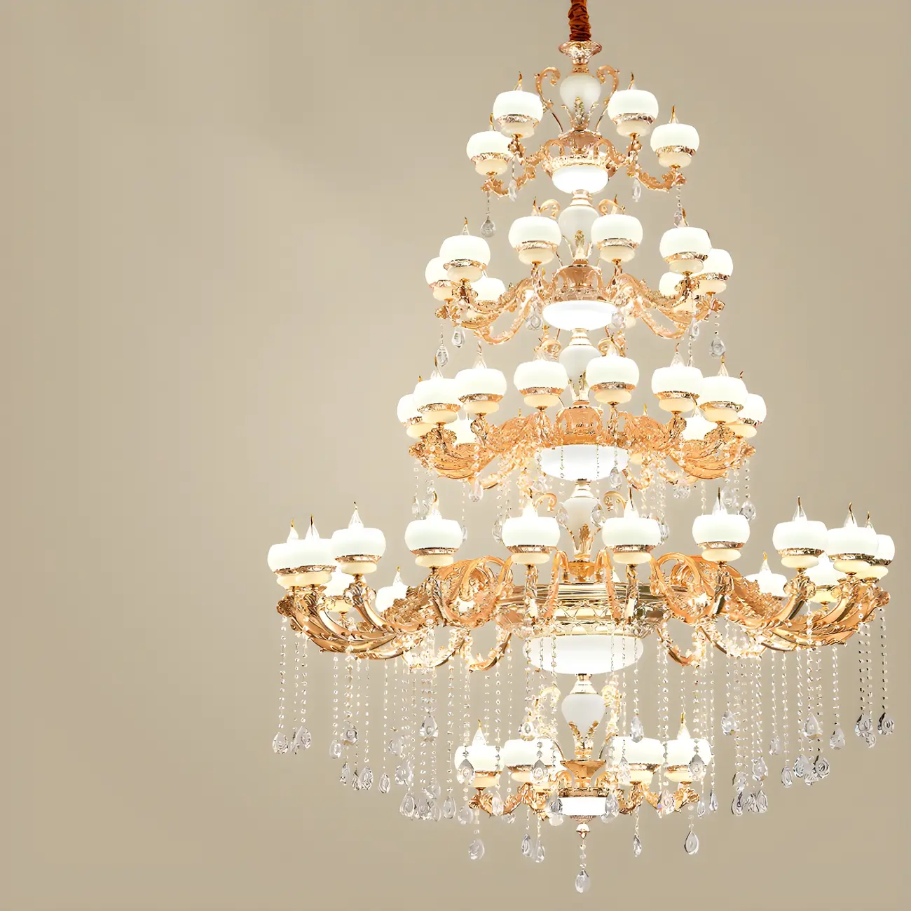 Large Gold Multi-Tier up Light Crystal Pendant Ceiling Chandelier