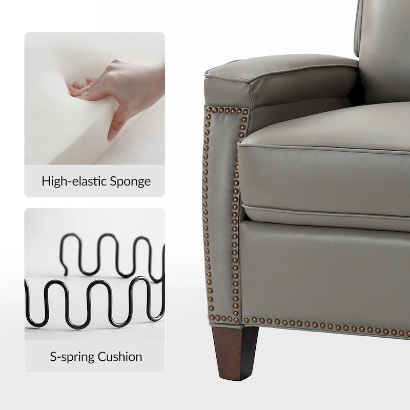 Gaspar Mid-Century Modern Genuine Leather Pushback Recliner with Wood legs Set of 2 by HULALA HOME