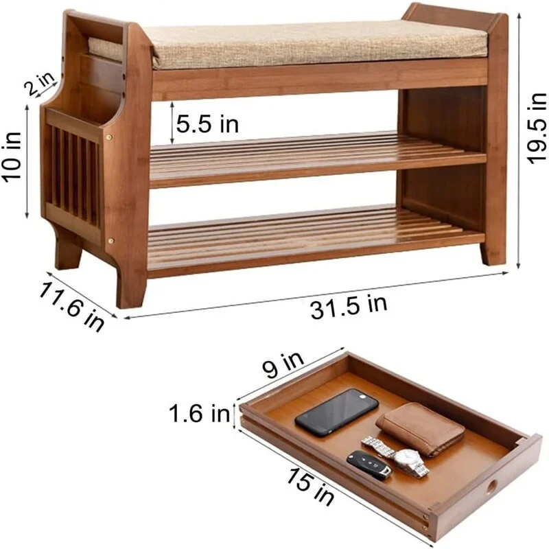 2 Tier Shoe Bench - 31.5D x 11.6W x 19.5H