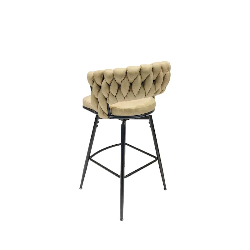 2 Woven Bar Stool,Black Legs No Adjustable Chairs,360 Swivel Upholstered Bar Chair Counter Stool Arm Chairs With Back Footrest
