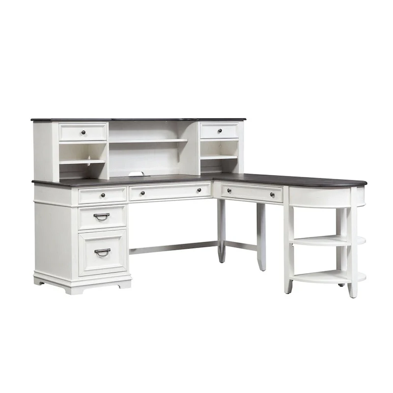 Allyson Park Wirebrushed White Charcoal L Shaped Desk Set