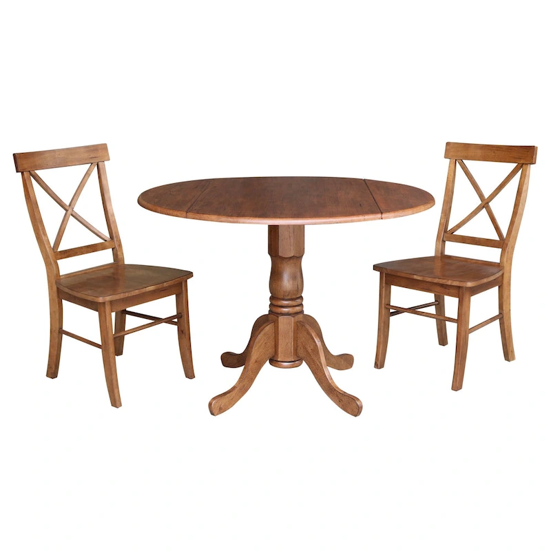 42 Solid Wood Dual Drop Leaf Table With 2 X-Back Chairs - 3 Piece Set