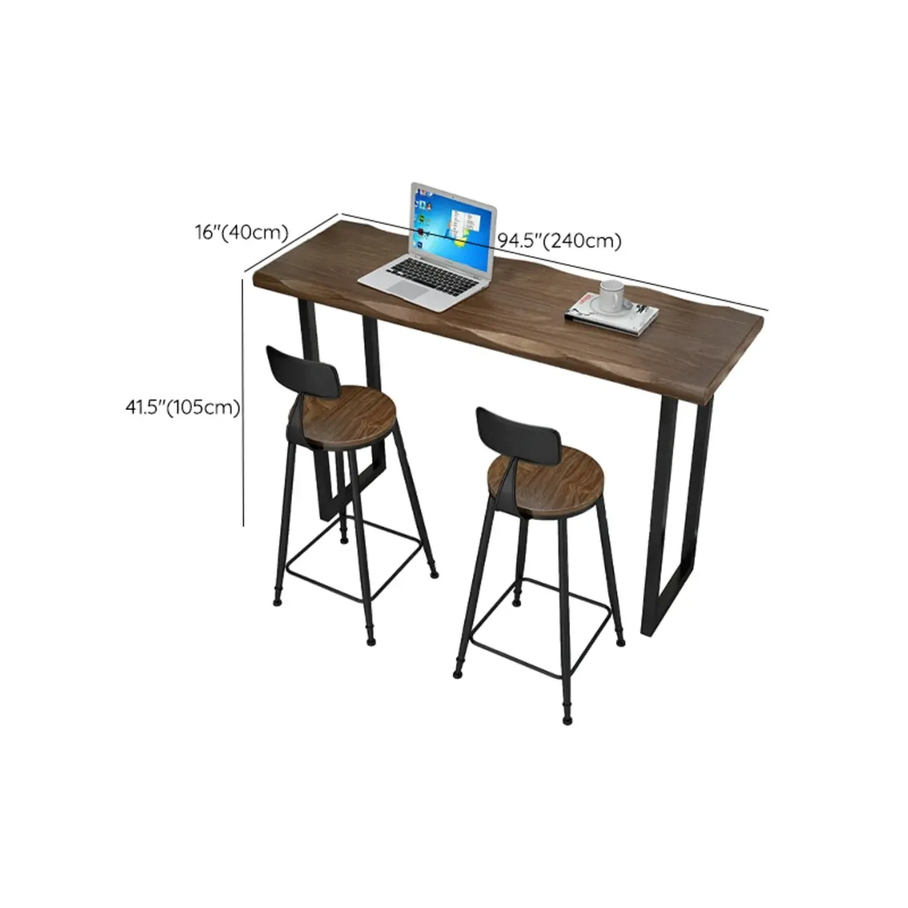 Modern Brown Pine Wood Top Iron Sled Bar Table