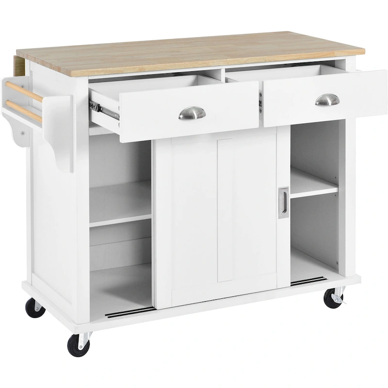 Kitchen Cart With Rubber Wood Drop-Leaf Countertop(no include stool)