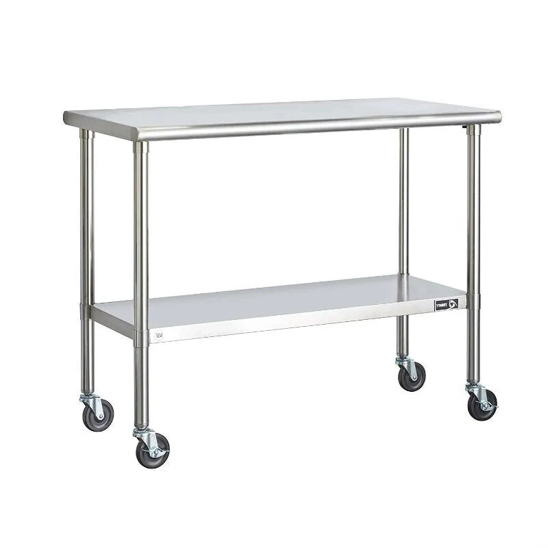 Stainless Steel 2-ft Kitchen Island Cart Prep Table with Casters - 48L x 24W x 35H in.