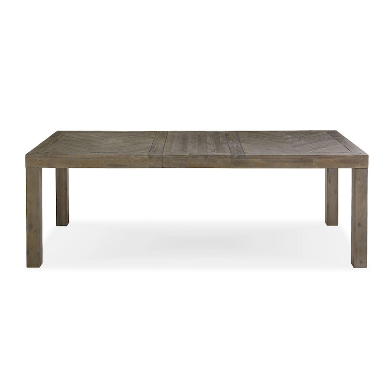 72-89 Inch Extendable Acacia Wood Dining Table, Herringbone Pattern, Gray