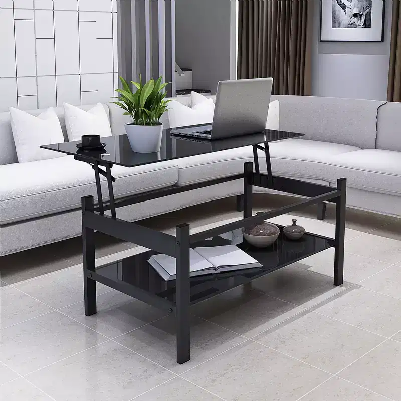 Tempered Glass Lift Top Coffee Table, Black - ModernLuxe