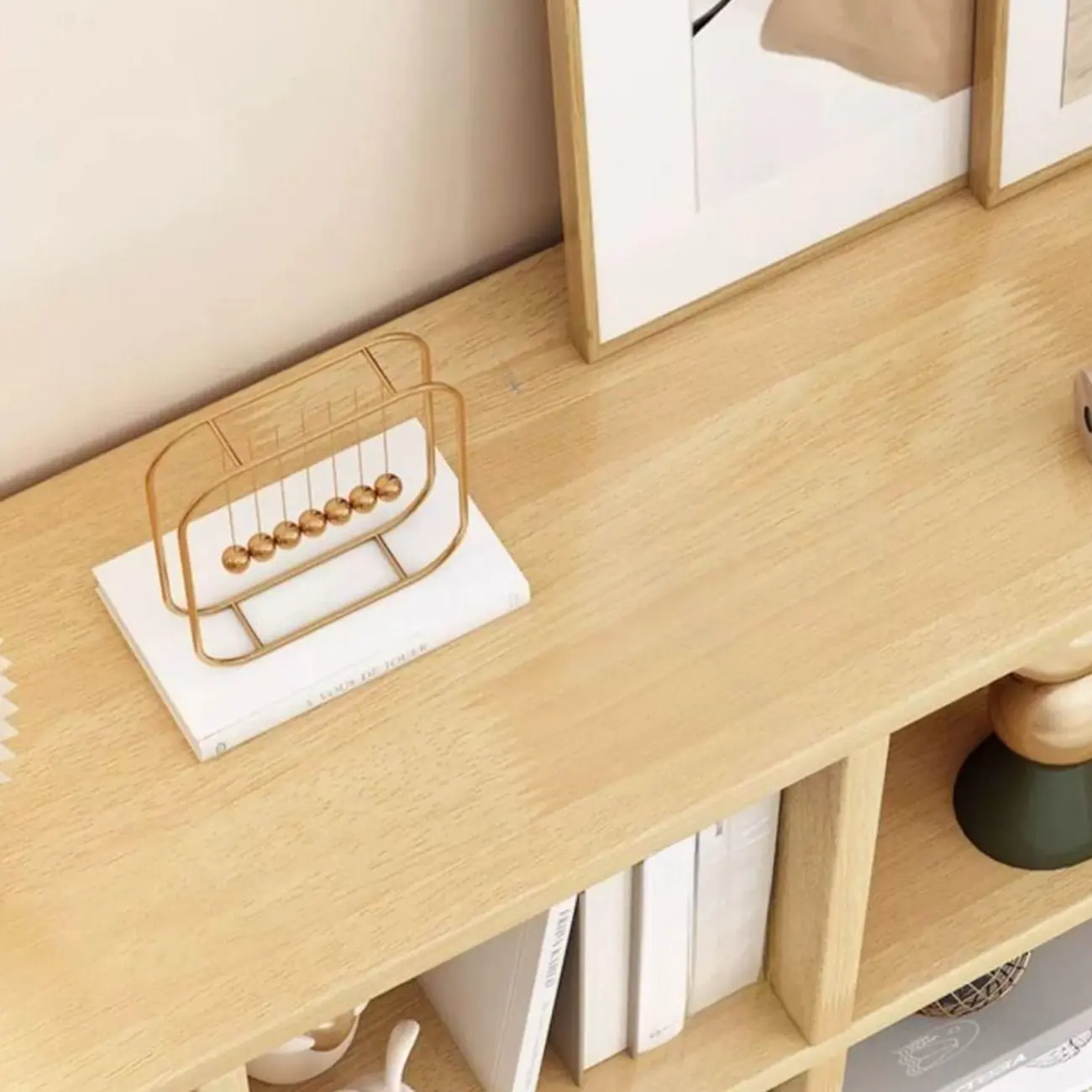 Modern Oak Bookcase Spacious Shelves Multi-Cabinets