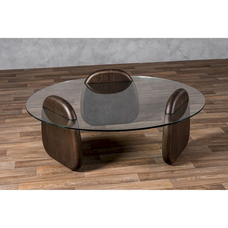 Modrest Buxton Mid-Century Modern Glass & Dark Walnut Coffee Table