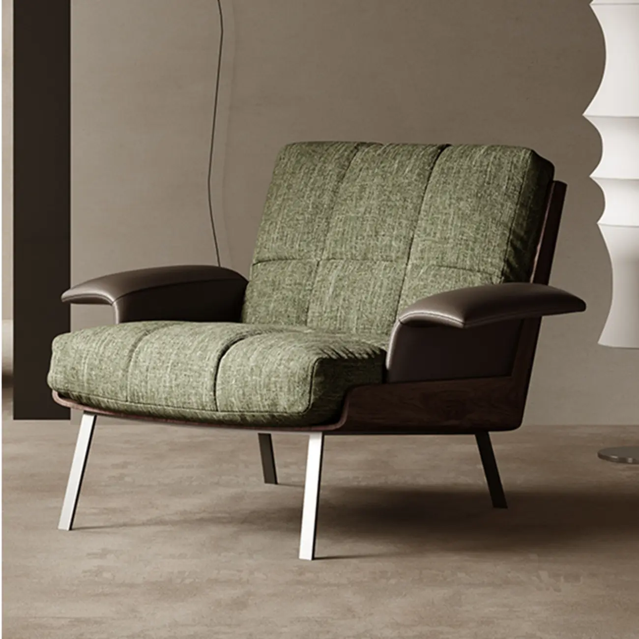 Modern Green Fabric Flared Arm Lounge Chair