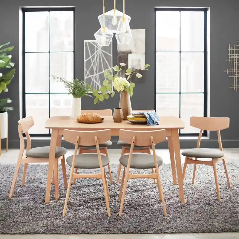 7-Piece Dining Set for 6 – Cushioned Chairs, Wood Legs, Multiple Colors