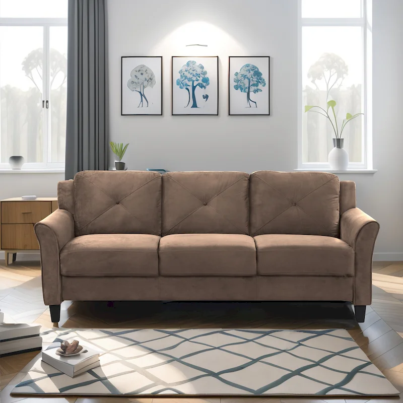 3-Seater Sofa with Wood Frame and High-Density Sponge Cushion