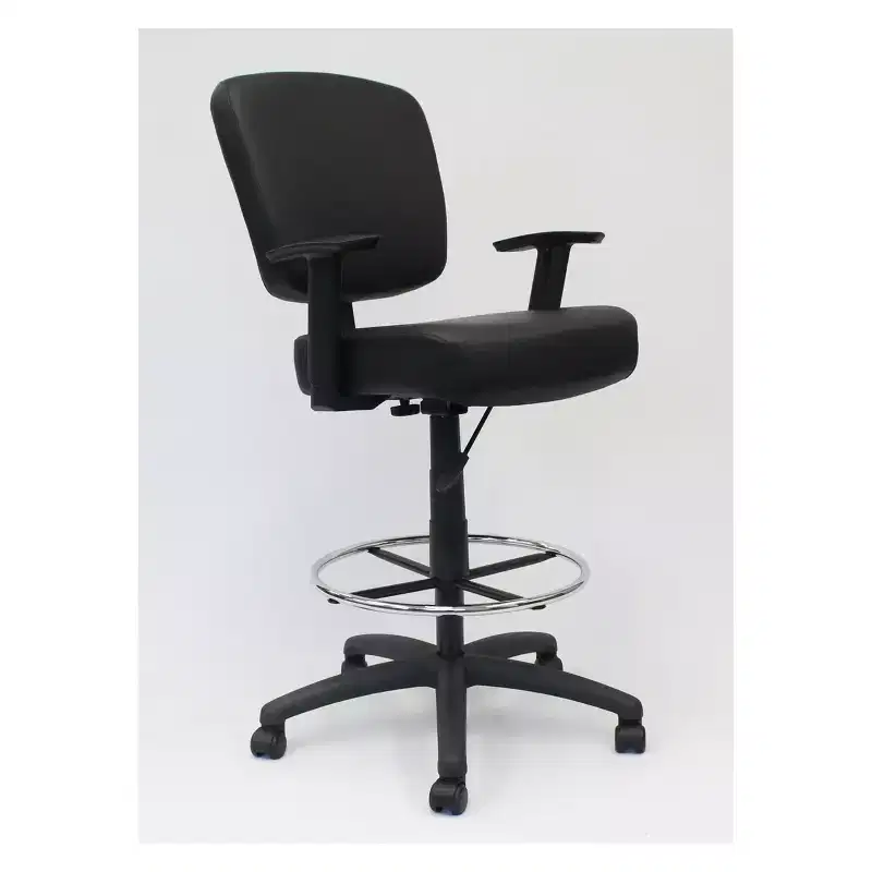 Modern Drafting Stool Black - Boss: Office Chair with Adjustable Arms & Footring