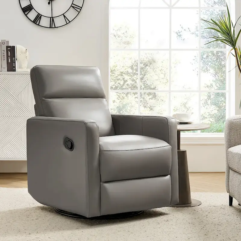Josefa Modern Genuine Leather Swivel Rocker Recliner by Hulala Home