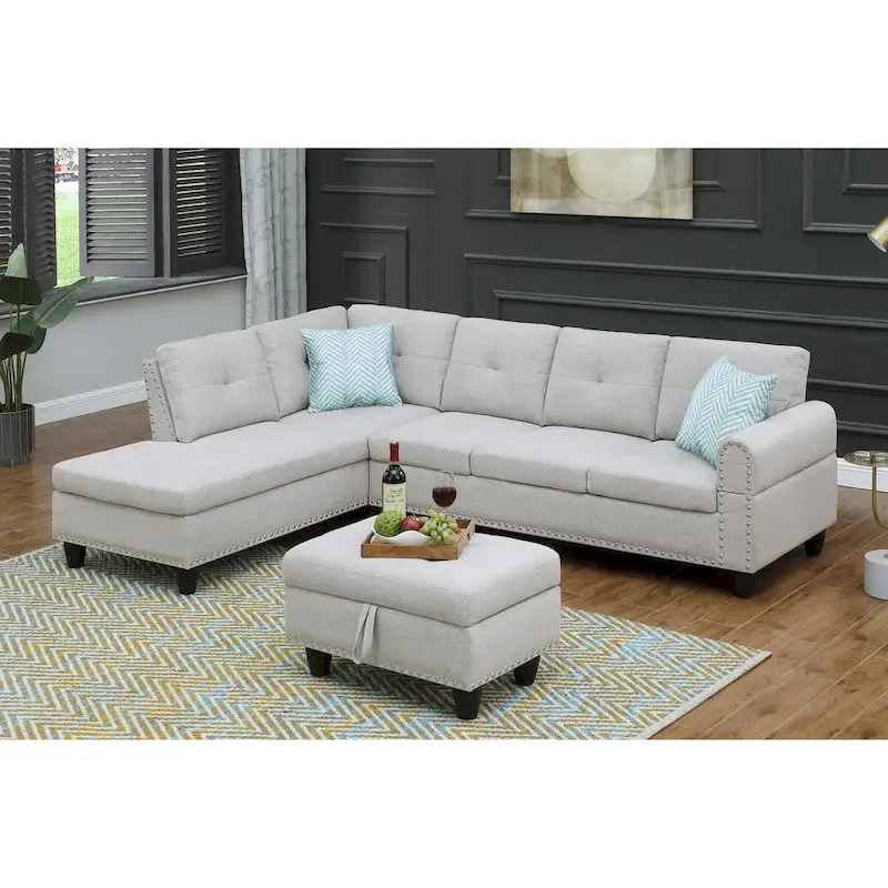 Alger 98  Wide Left Hand Facing Sofa & Chaise with Ottoman