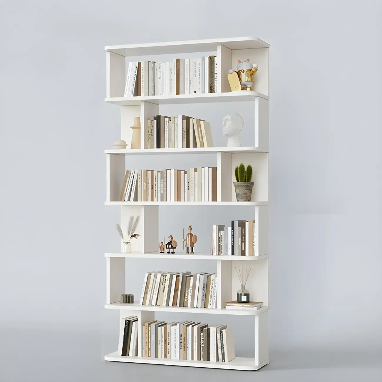 Tall Modern Walnut Open Back 6-Shelf Wood Bookcase