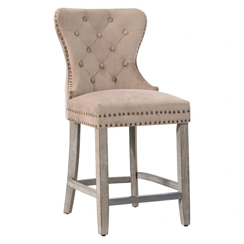 Carter 24  Wingback Tufted Nailhead Counter Stool with Antique Grey Legs