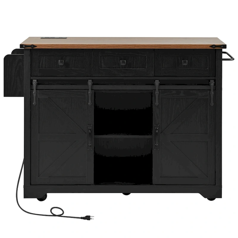 53.7 Farmhouse Kitchen Island With Power Outlet(no include stool)