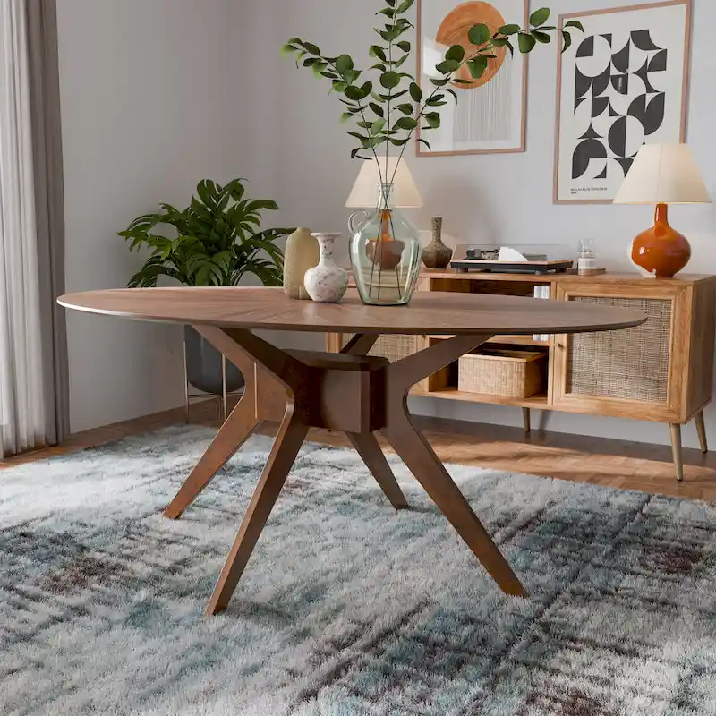 Walnut Oval Dining Table, Mid-Century Modern, Seats 4-6