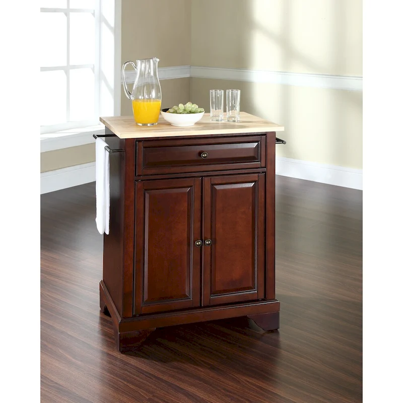 LaFayette Natural Wood Top Portable Kitchen Island in Vintage Mahogany Finish - 18d x 31w x 35h