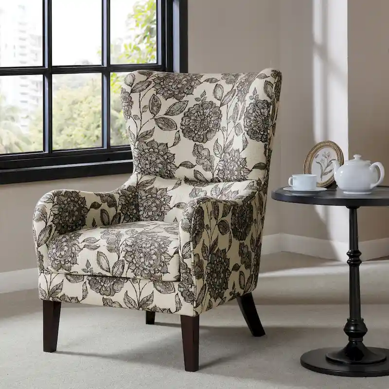 Multi / Linen Transitional Polyester Wing Back Accent Chair with Loose Seat Cushion - Single Use