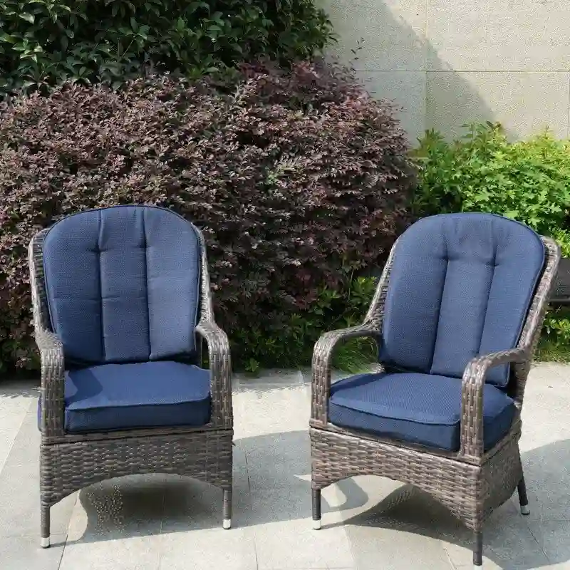 2-Piece Patio Brown Wicker Arm Chair with Cushion