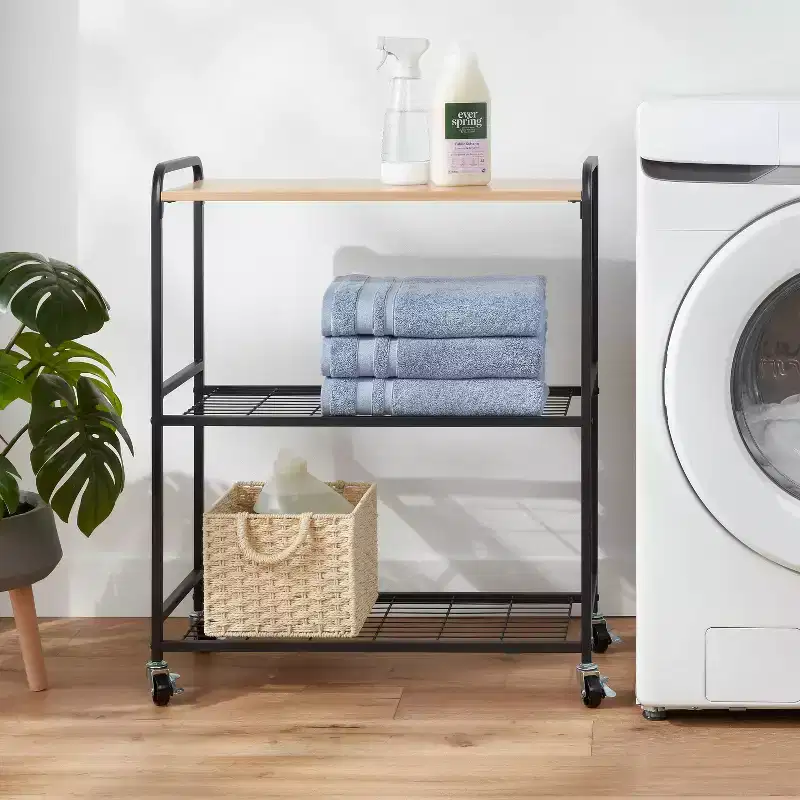 Storage Cart Black Metal with Natural Wood - Brightroom™