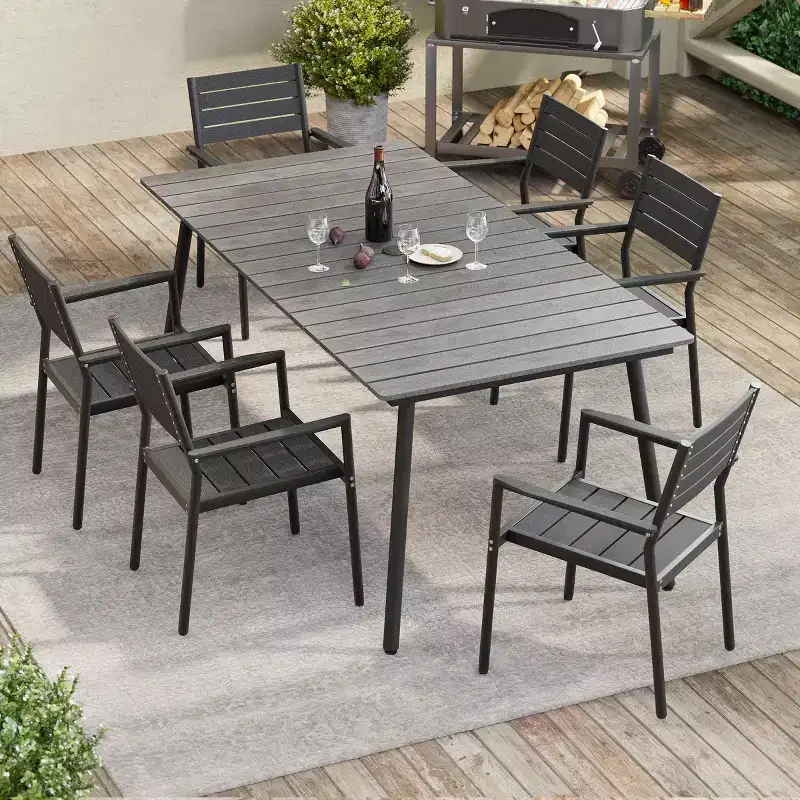 Crestlive Products Set of 2 Outdoor Stackable Armchair Dining Chair Aluminum Frame&Wood-Grain
