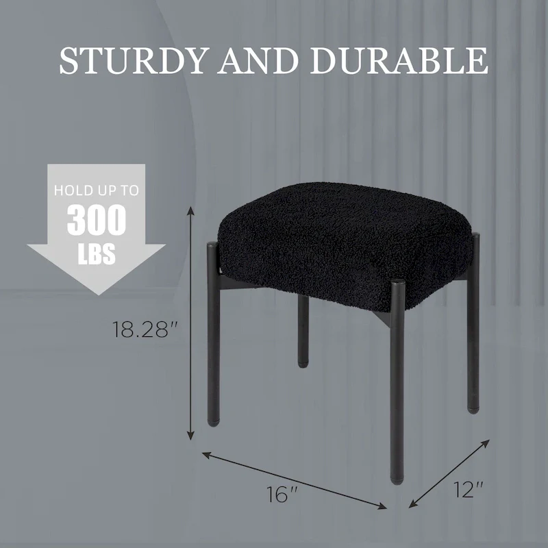 Faux Teddy Fur Round Vanity Stool, Ottoman Foot Stool