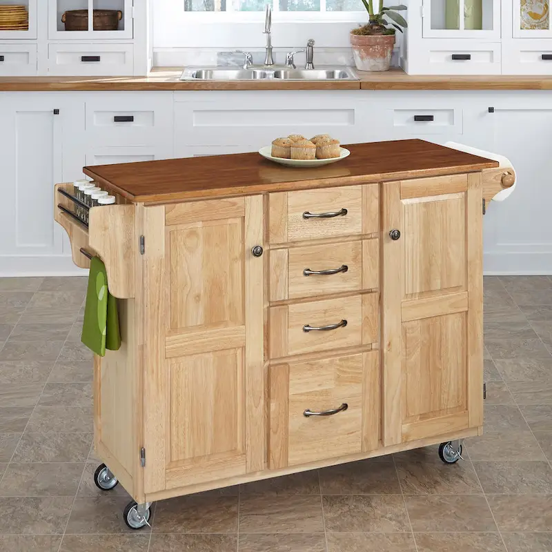 Copper Grove Puff Island Natural Finish 4-drawer Kitchen Cart