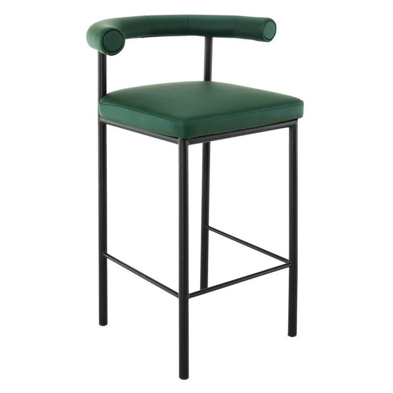 Modern Velour Upholstered Low Back Metal Frame Bar Stools