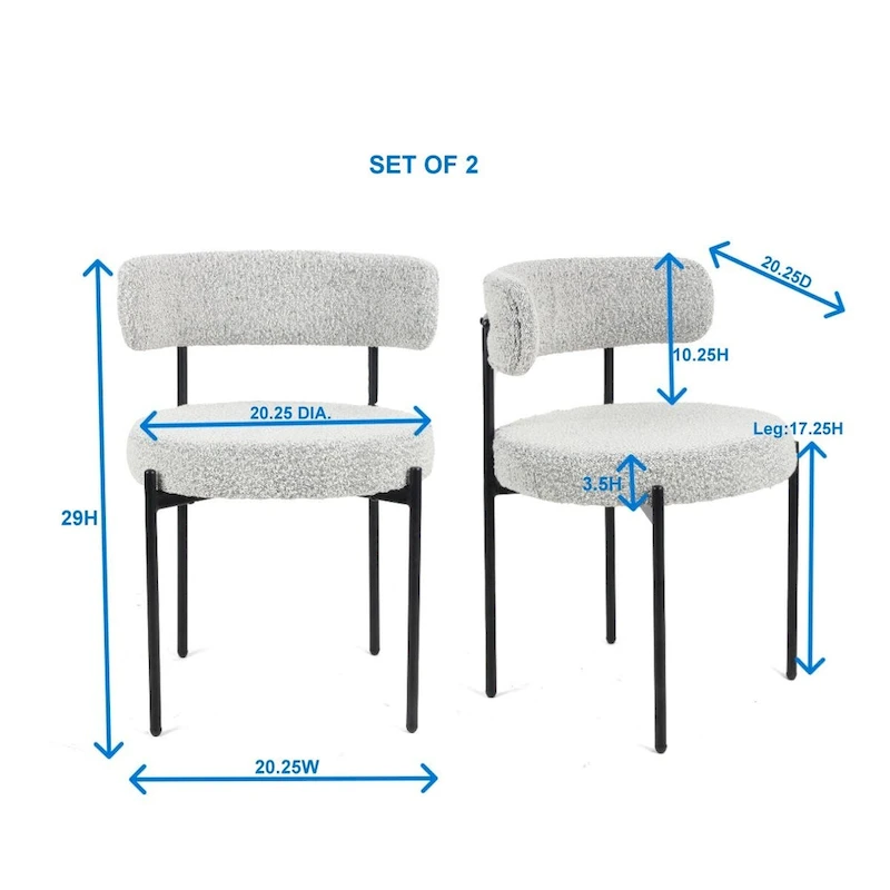 Roundhill Furniture Burbank Modern Round Boucle Dining Chairs, Set of 2