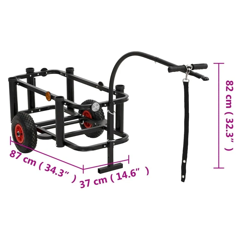 vidaXL Fishing Trolley Black Steel - 34.3 x 14.6 x 32.3